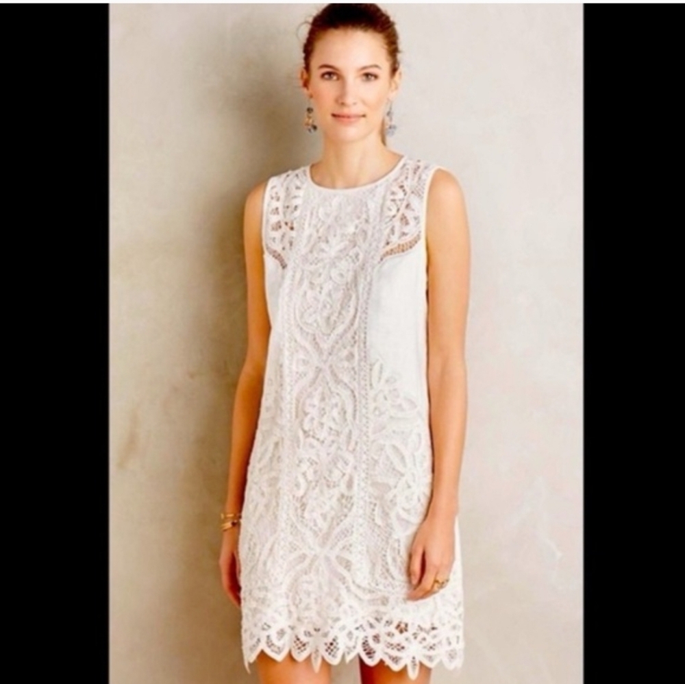 Anthropologie Moulinette Soeurs White Linen Mini Dress